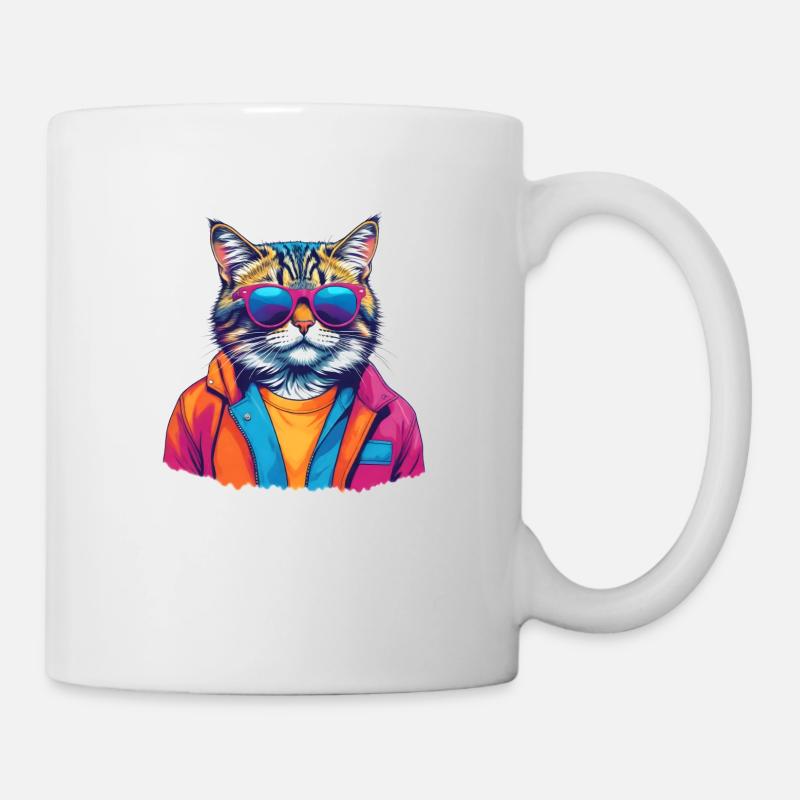 MADFOXX - Cool Colorful Cat - Mug - white