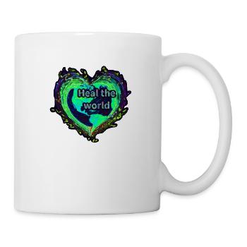 Heile die Welt, Erdkugel in Herzform, Neonlicht - Tasse - Weiß - Rechts