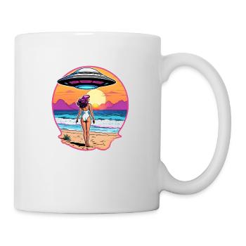 Strandbabe sieht ein UFO - Tasse - Weiß - Rechts