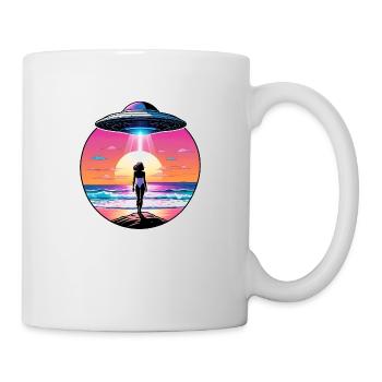 Woman is staring at UFO at the beach. - Mug - white - Right