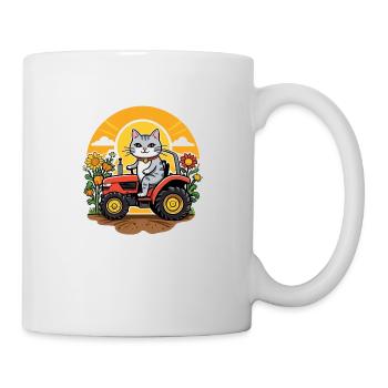Katze bauern blume sonne - Tasse - Weiß - Rechts