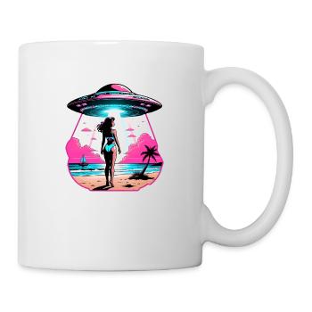 Woman is taken into UFO. Beach scene. - Mug - white - Right
