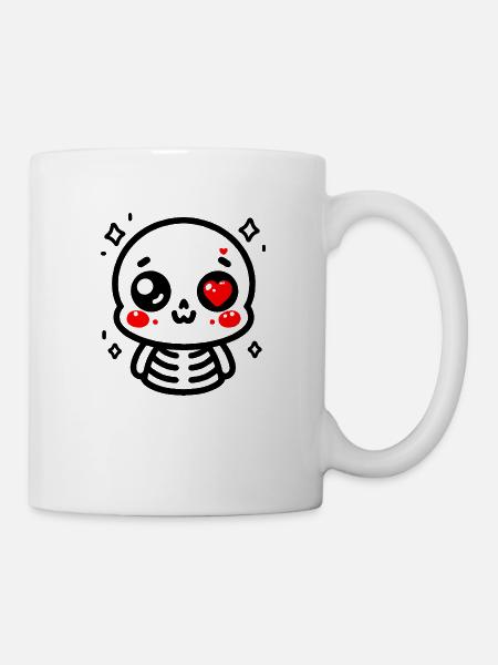 Rotes Herzauge Skelett - Tasse - Weiß