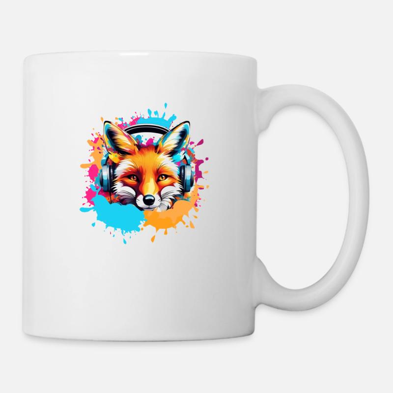 Fuchs,bunt, Malerei,kopfhörer, Graffiti - Tasse - Weiß