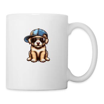 Chien mignon avec capuchon et lunettes de soleil - süsser Hund - Mug blanc - blanc - Droite