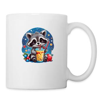 süßer Waschbär trinkt Limonade mit Strohhalm - Tasse - Weiß - Rechts