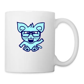 Nerd Katze Hornbrille Geek Winkt Schlaues Kätzchen - Tasse - Weiß - Rechts