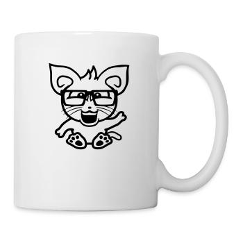 Nerd Katze Hornbrille Geek Winkt Schlaues Kätzchen - Tasse - Weiß - Rechts