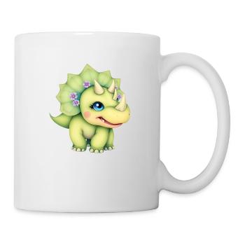 Joyful Cartoon Dinosaur with Floral Crown - Mug - white - Right