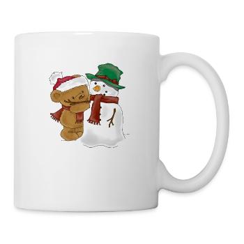 Bear decorates snowman - Mug - white - Right