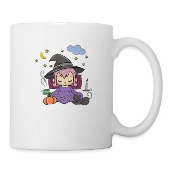 Schlafende Hexe mit Katze und Kürbis - Tasse - Weiß - Rechts