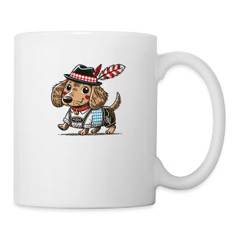 The Bavarian dachshund in lederhosen - Mug - white - Right