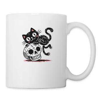 Chat noir et crâne - Mug blanc - blanc - Droite