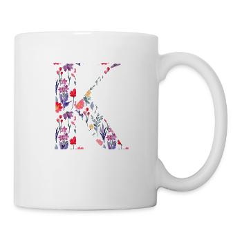 Personalisierter Blumenbuchstabe k - Geschenkidee - Tasse - Weiß - Rechts