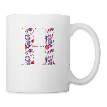 Personalisierter Blumenbuchstabe h - Geschenkidee - Tasse - Weiß - Rechts