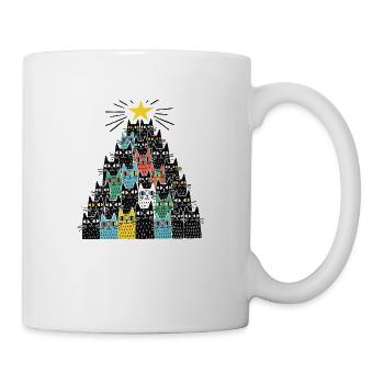 Schwarze Katzen Weihnachtsbaum - Tasse - Weiß - Rechts