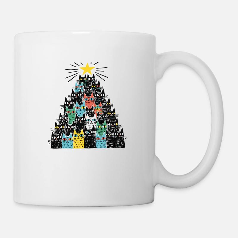 Schwarze Katzen Weihnachtsbaum - Tasse - Weiß