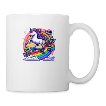 Unicorn on a skateboard on a rainbow with aliens - Mug - white - Right