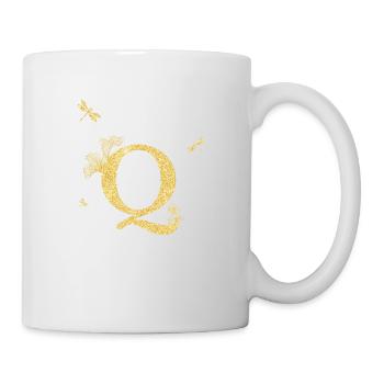 Buchstabe Q Glitzer Gold Libelle - Geschenkidee - Tasse - Weiß - Rechts