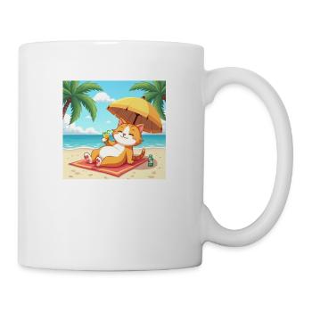Cat on the beach in the sun with drink - cartoon - Mug - white - Right