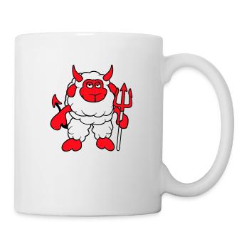 Schaf Teufel Satan Hölle Böse Dreizack Hörner Cool - Tasse - Weiß - Rechts