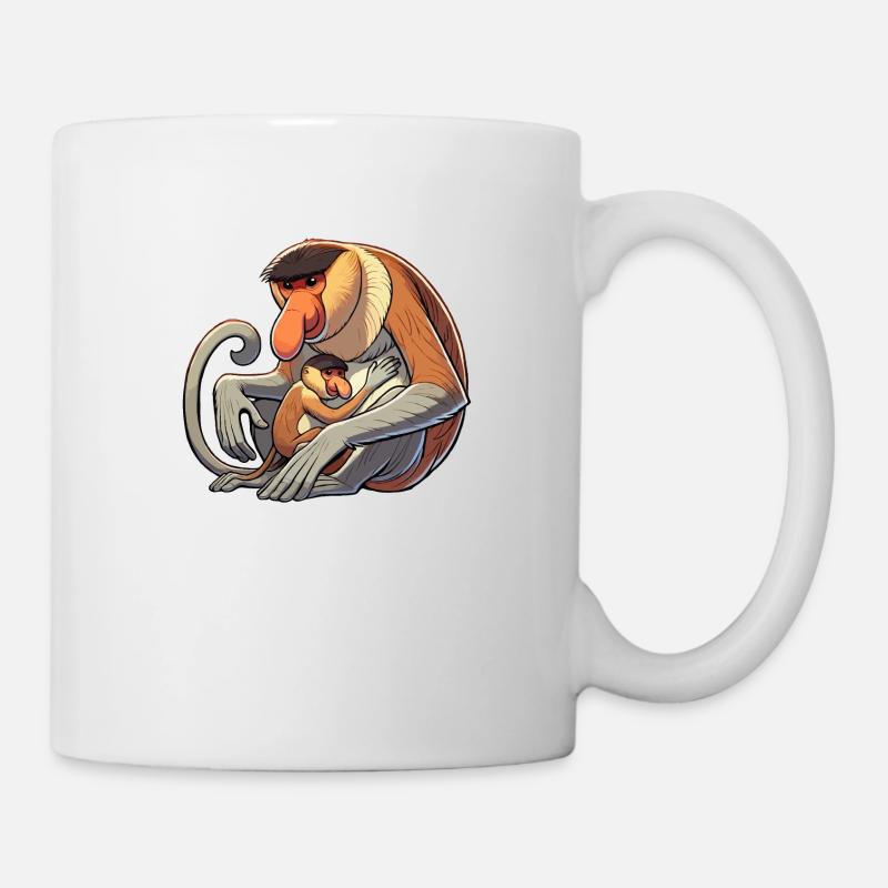 Nasenaffenmutter und Kind - Tasse - Weiß