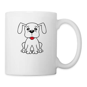 chien assis mignon petit chiot heureux animal de compagnie - Mug blanc - blanc - Droite