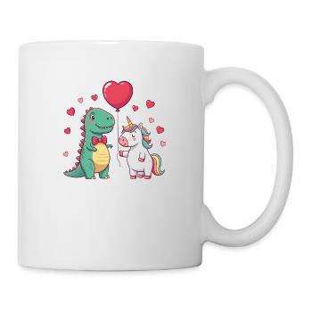 Cute Dino & Unicorn Valentine's T-Shirt - Mug - white - Right