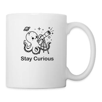Octopus looking through telescope - Stay Curious - Mug - white - Right