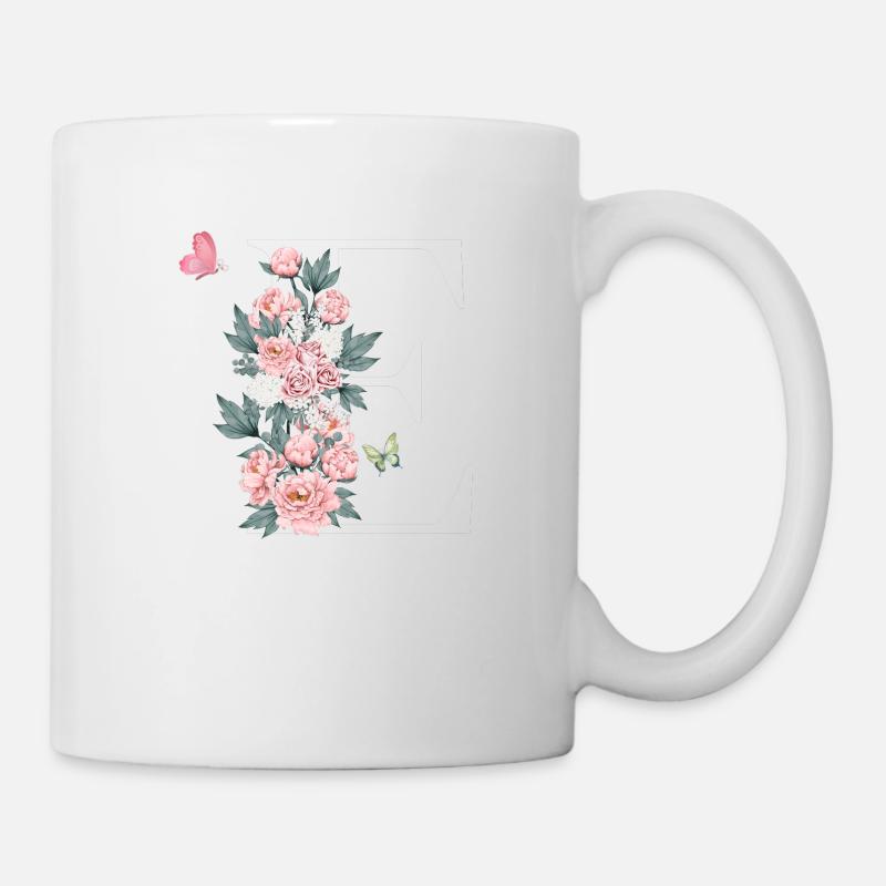 Lettre e fleurs rose - Mug blanc - blanc