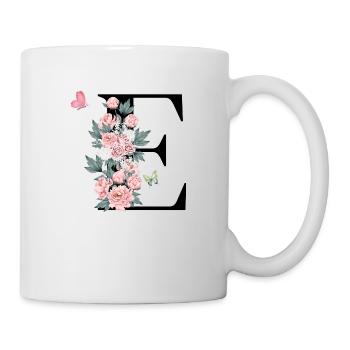 Buchstabe e rosa Blumen - Tasse - Weiß - Rechts