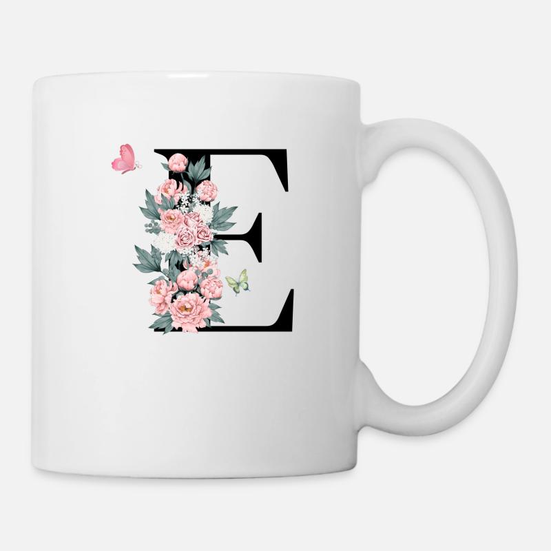 Buchstabe e rosa Blumen - Tasse - Weiß