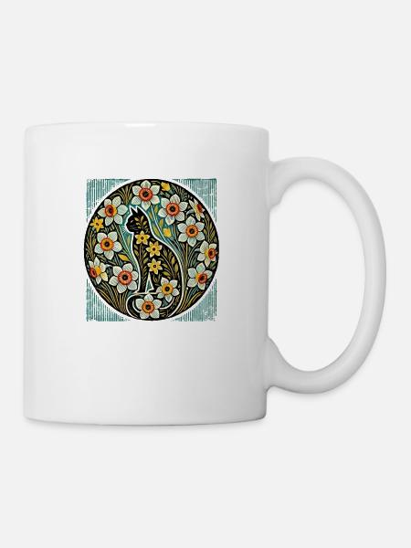 Narzissen Katze - Tasse - Weiß