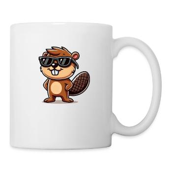 biber comic sonnenbrille - Tasse - Weiß - Rechts