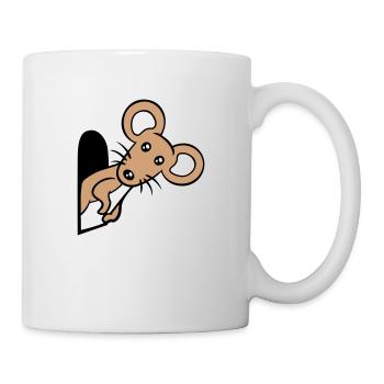 Maus Wand Loch Mauseloch Guckt Süß Lustig Comic - Tasse - Weiß - Rechts