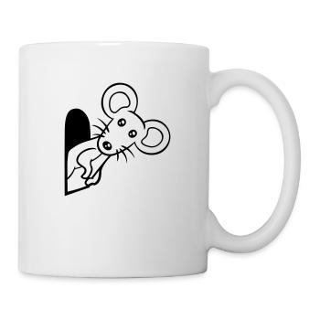 Maus Wand Loch Mauseloch Guckt Süß Lustig Comic - Tasse - Weiß - Rechts