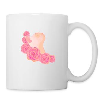 Chat parmi les roses - Mug blanc - blanc - Droite