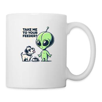 Funny Alien and Dog Cartoon - Take Me to Your Feed - Mug - white - Right