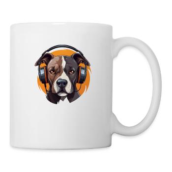 Pitbull mit Kopfhörern Cool - Tasse - Weiß - Rechts
