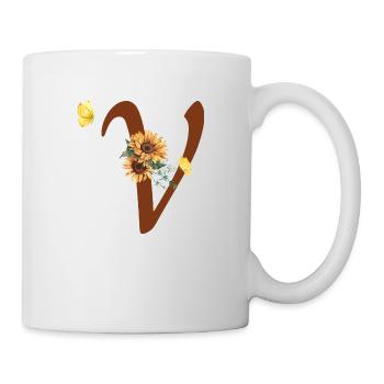 Lettre v tournesol papillon - Mug blanc - blanc - Droite