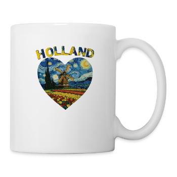 Holland Kunst Windmühle und Tulpen VG Text - Tasse - Weiß - Rechts