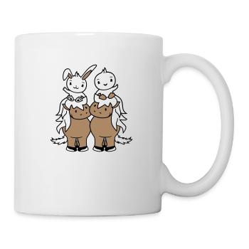 2 Hase Vogel Pferd reiten Reiter Pferdchen winken - Tasse - Weiß - Rechts