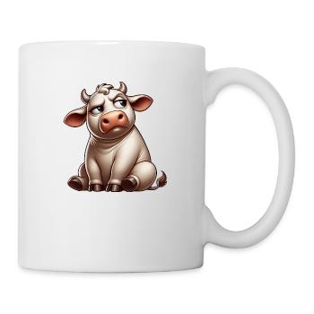 Dessin animé vache sceptique taureau drôle bande dessinée - Mug blanc - blanc - Droite