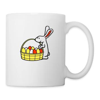 Hase Korb Ostereier suchen Osterhase bunte Eier - Tasse - Weiß - Rechts