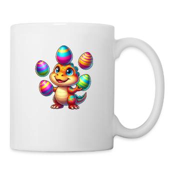 Easter Dino T-Rex juggles colorful Easter eggs - Mug - white - Right