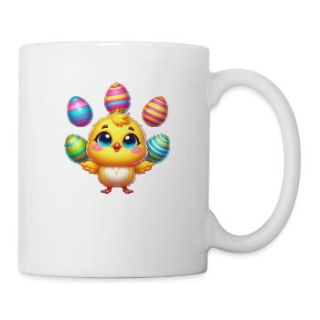 Ostern Huhn Küken Osterei bunte Eier jonglieren - Tasse - Weiß - Rechts