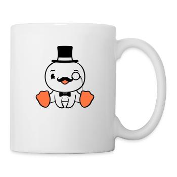 Sir Vogel Zylinder Hut Monokel Brille reicher Herr - Tasse - Weiß - Rechts
