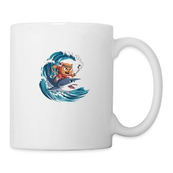 Ninja Cat Rides Shark – Funny Anime T-Shirt - Mug - white - Right
