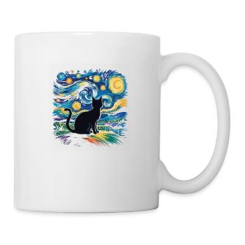 Künstlerische Sternennacht mit Katze – Van Gogh St - Tasse - Weiß - Rechts