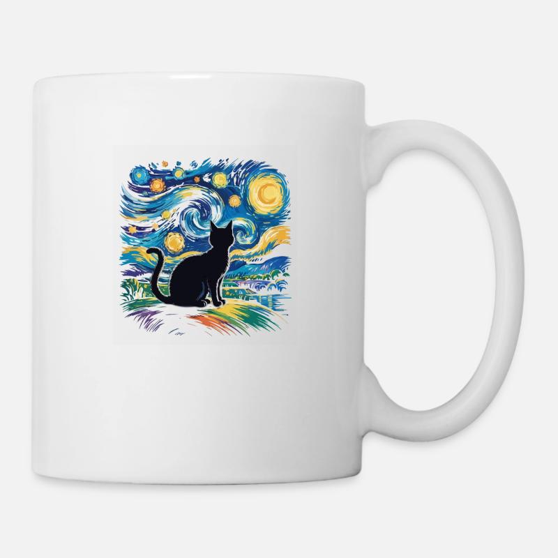 Nuit étoilée artistique avec chat – Van Gogh St - Mug blanc - blanc